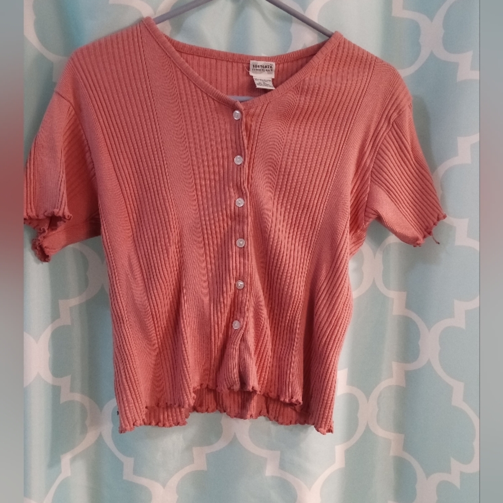 Sostanza ribbed Button-Down Top in Pink